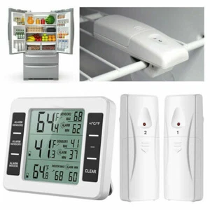 2 Sensor Wireless Digital Thermometer Clock Freezer Fridge Indoor Outdoor Alarm - Picture 1 of 12