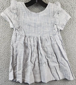 Splendid Linen Blend Ruffle Dress Girls' 4 Railroad Stripe Crewneck Button S/S - Picture 1 of 13