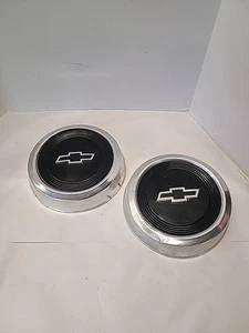 Vintage Pair Of Chevy Dog Dish Style Hubcaps 1973-1987 for C10 Trucks GM Bow tie - Picture 1 of 19
