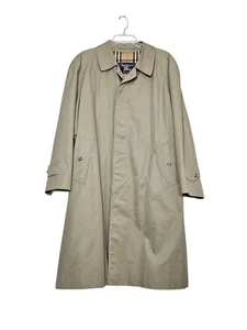 VTG Burberry London Mens Trench Rain Coat 52 Short Khaki Beige Nova Check Lining - Picture 1 of 17
