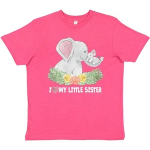 Inktastic I Love My Little Sister Elephant Family With Flowers Youth T-Shirt Zoo - Picture 1 of 9