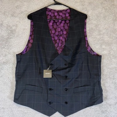 Indochino Newbury Double-Breasted Vest 46R 56 NWT Wool-Cashmere Black Windowpane - Image 1 of 4
