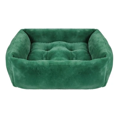 Cama para perros de piel sintética verde palo de rosa - Acogedora cama para mascotas estilo caja festiva 61x46x20 cm Foto 1 de 4