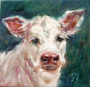 Cow Original Oil Painting Animal Wall Art Wall Decor Canvas 6x6 inches - Picture 1 of 3