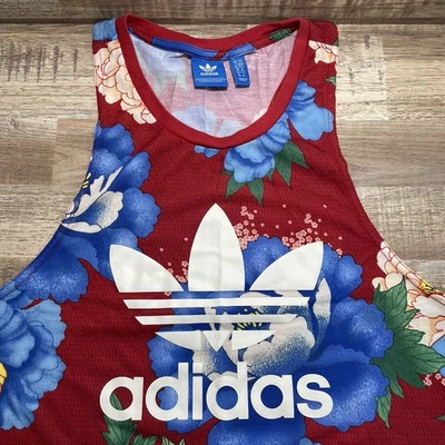 Camiseta sin mangas Adidas Farm Rio Chita para mujer pequeña floral roja azul corredor gimnasio correr Foto 1 de 4