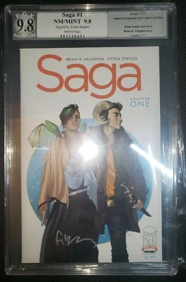SAGA #1 9.8 NM/MT 1st print Image 2012 Signed By Fiona Staples - Image 1 of 3