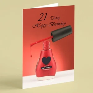 Esmalte de uñas rojo tarjeta de cumpleaños 21 - puede suministrar otras edades, por favor mensaje - Imagen 1 de 1