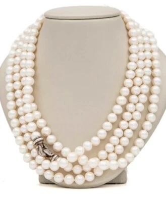 David Yurman 72” Colar de Pérolas com Fecho de Diamante de Prata Esterlina 925 - Imagem 1 de 4