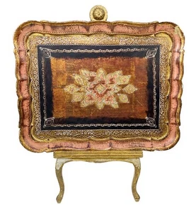 Vassoio e cavalletto Florentia Firenze Italia in legno dipinto fatto a mano - Foto 1 di 10