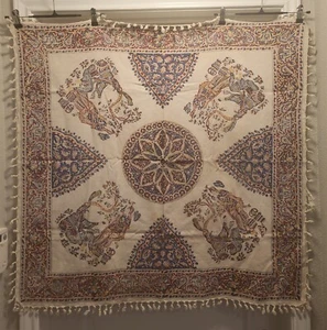 Vintage Ghalamkar Hand Printed Cotton Persian Textile 38.5" x 36.5" Hippy Boho - Picture 1 of 5