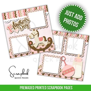 First Mother's Day Scrapbook Pink 2 PRINTED Premade Scrapbook Quick Pages 103 - Picture 1 of 2
