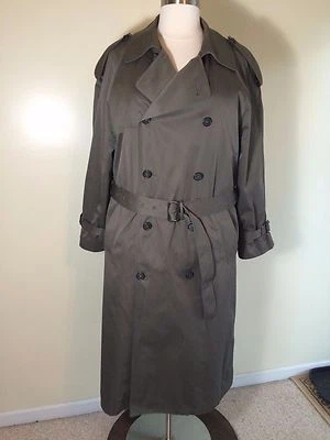 Antigo Forro removível LONDON FOG verde peito duplo tamanho. Trench Rain Coat 40R - Imagem 1 de 4