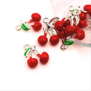 4, 20 or 50 pcs Red Cherry Rockabilly Enamel Charms - US Seller - EN533 - Picture 1 of 4