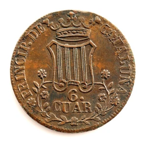Spain-ISABEL II. 6 Cuartos. 1846. Barcelona. MBC+/VF+. Cobre: 12,9 g. Escasa. - Imagen 1 de 2