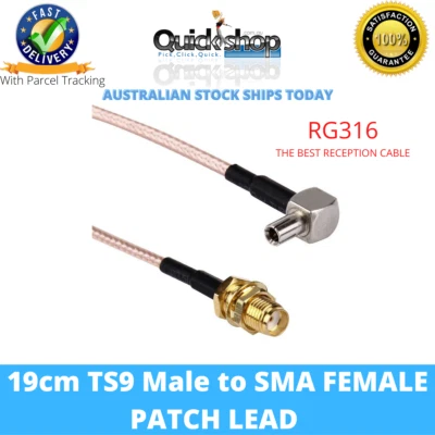 TS9 Male to SMA Female for Telstra Modems Patch Lead RG316 Cable 19cm Long - image 1 of 4