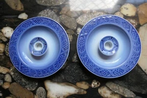 PAIR OF ROYAL COPENHAGEN PORCELAIN 10.8 CM BLUE PINAPPLE PATTTERN CANDLESTICKS - Picture 1 of 17