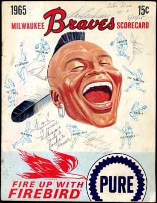 Vince Lloyd Ron Santo Lou Boudreau JSA Signed by 4 1965 Cubs vs Braves Program - Image 1 of 3