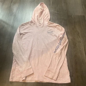 Vineyard Vines Girls Striped Hoodie Pink White Blue Whale Size Large Beach - Picture 1 of 7