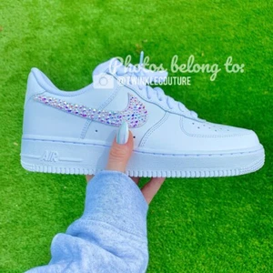 Nike air force 1 with swarovski crystal rhinestones tick swoosh white sneakers