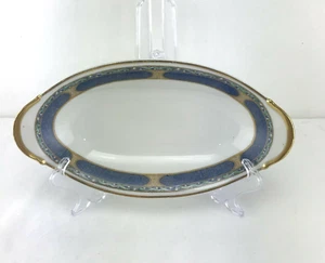 Plato para servir ovalado B&C Limoges Francia China borde azul y dorado 9 1/4" x 4 3/4 ovalado - Imagen 1 de 9