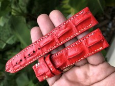20mm/18mm, RED Hornback CROCODILE watch strap band, GENUINE ALLIGATOR LEATHER 