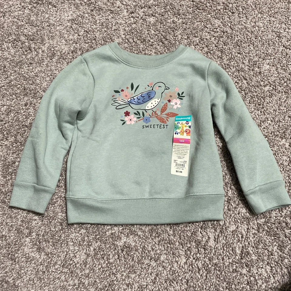 Новый с Ярлыками Garanimals девочек зеленый графический флисовый топ с цветами Sz 18 месяцев - Изображение 1 из 1