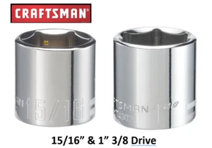 New Craftsman 1" & 15/16 Inch 6 Point 3/8 In Drive SAE 2pc Socket Set CMMT - Picture 1 of 3