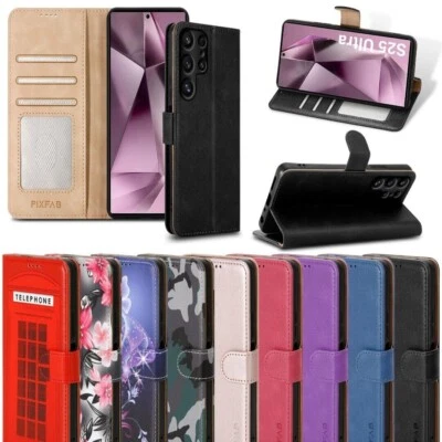 PIXFAB Étui Pour Samsung Galaxy S25 Ultra & S25 Portefeuille Cuir Rfid Clapet Téléphone