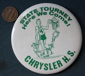 1960-70s Era New Castle Indiana High School Trojans Chrysler Basketball Gym Pin- - Bild 1 von 1