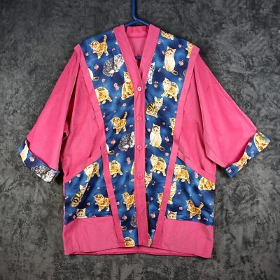 Veterinarian Scrub Jacket Women Small Pink Cat Print Vet Tech Groomer Medical - Image 1 of 4