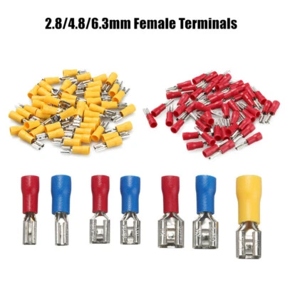 100/10Pcs Terminal Electrical Wire Connector Kit Female Insulated Crimp Spade - Image 1 of 4