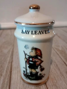 Vintage 1987 MJ Hummel Bay Leaves Spice Jar Gold Trim Porcelain Made Japan - Picture 1 of 7