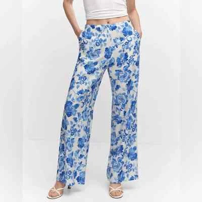 Pantalones Palazzo Anchos Florales Mango MNG Talla M Semi Transparente Foto 1 de 4