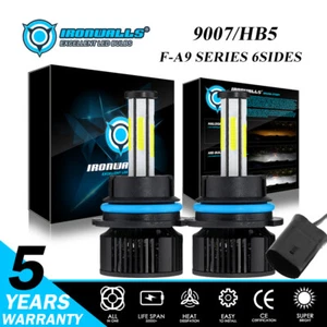 6-sides 9007 HB5 LED Headlight Bulbs Kit 4000W 6000K White High Low Beam Light - Picture 1 of 12