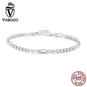 Pulsera ajustable Voroco de plata esterlina 925 empalme brillante circonita joyería para mujer - Imagen 1 de 12