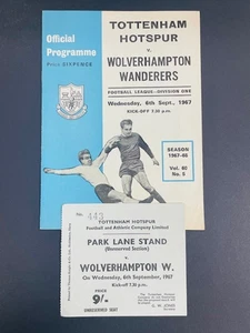 1967/68 TOTTENHAM HOTSPUR V WOLVERHAMPTON WANDERERS 06-09-1967 DIVISION 1 TICKET - Picture 1 of 1