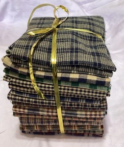 Bundle Of 15 Plaid Blue & Red Cotton Quilting Fat Quarters -18”x22” New - Picture 1 of 8