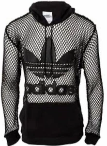 adidas Jeremy Scott Mesh Hoodie Black Trefoil Logo Unisex Size M Rare Vintage - Picture 1 of 13