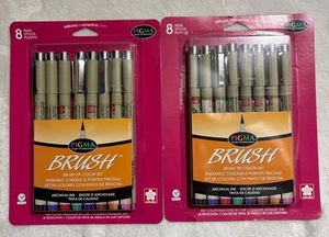 16 Pinsel Sakura Pigma Mikron Stift Marker Set Archivierung schwarze und farbige Tinte - 2 Stück - Bild 1 von 3