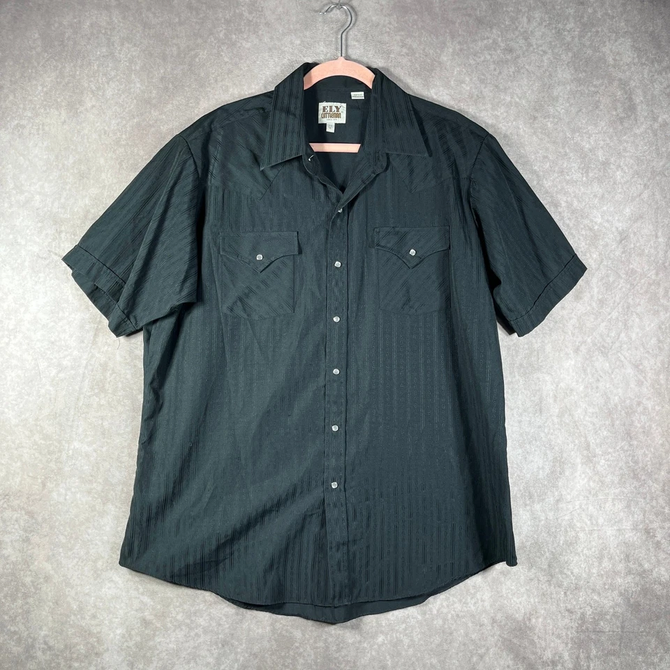 Ely Cattleman Western Shirt Mens Size XL-17.5 Black Pearl Snap Cowboy Rodeo  - Image 1 of 4