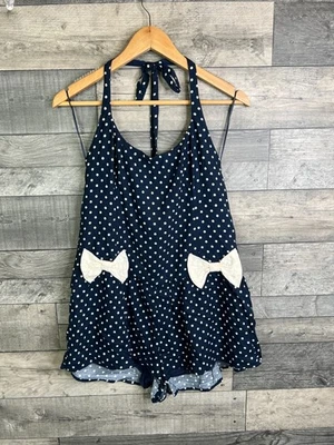 Free People Mujer Mameluco Mono Pequeño Azul Marino Cuerda Alta Lunares Pantalones Cortos Foto 1 de 4