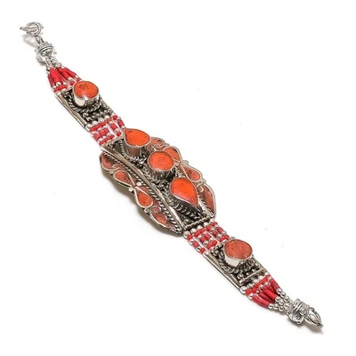 Rote Koralle Edelstein Armband Tibetische Handarbeit Elegant Nepali Schmuck 7... - Bild 1 von 4