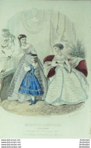 Gravure Mode Magasin Demoiselles 1867 #  1 (aquarellee Old Fashion plate) - Picture 1 of 1