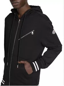 $1,095 NEW! Moncler Men's Black Striped Trim Zip Up Cardigan Hoodie SZ L NWT - Picture 1 of 23