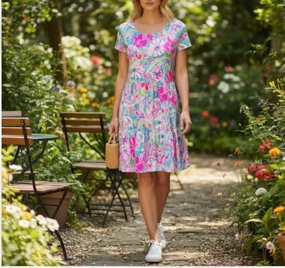 NWT LILY PULITZER Geanna Short Sleeve Swing Dress Blue Peri Sunrise Bay Medium - Image 1 of 4