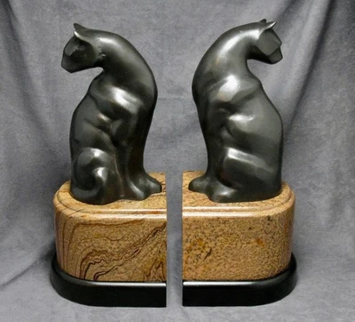 Par de sujetalibros franceses Art Deco para gatos de Jacques (nombre) Lehmann c1930 Foto 1 de 4