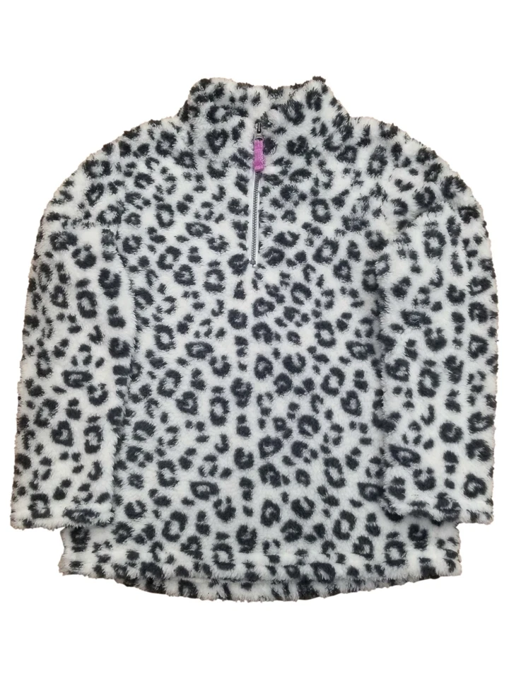 Sudadera de piel sintética suave con estampado de leopardo blanco y negro para niñas con cremallera en el cuello 6 Foto 1 de 1