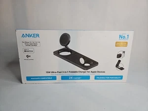 Anker MagGo 15W Qi2 3-in-1 Wireless Black Charging Station with Charger Bundle - Picture 1 of 8