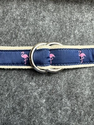 J. Cinturón Crew Azul Tela en Beige Correas con Flamencos Rosa TALLA S/M - 38" Largo Foto 1 de 4