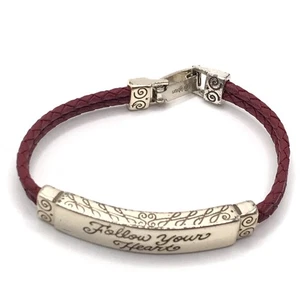 Brighton Bracelet Engraved Follow You Heart Red Leather & Silver Plate 7" Boho - Picture 1 of 8